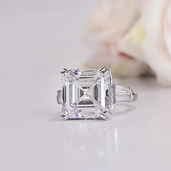 9.5 Ct White Moissanite Asscher Solitaire Ring - 925 Sterling Silver Gold Vermeil