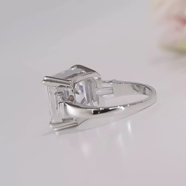 9.5 Ct White Moissanite Asscher Solitaire Ring - 925 Sterling Silver Gold Vermeil