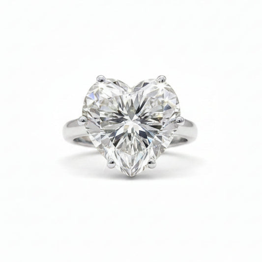 7.2 ct DEW White Moissanite Heart Solitaire Ring - 18K Gold Vermeil on 925 Sterling Silver