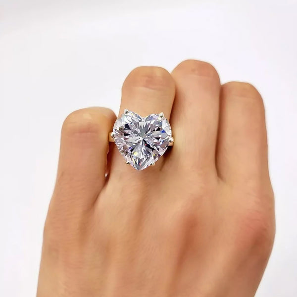 7.2 Ct White Moissanite Heart Solitaire Ring - 925 Sterling Silver Gold Vermeil