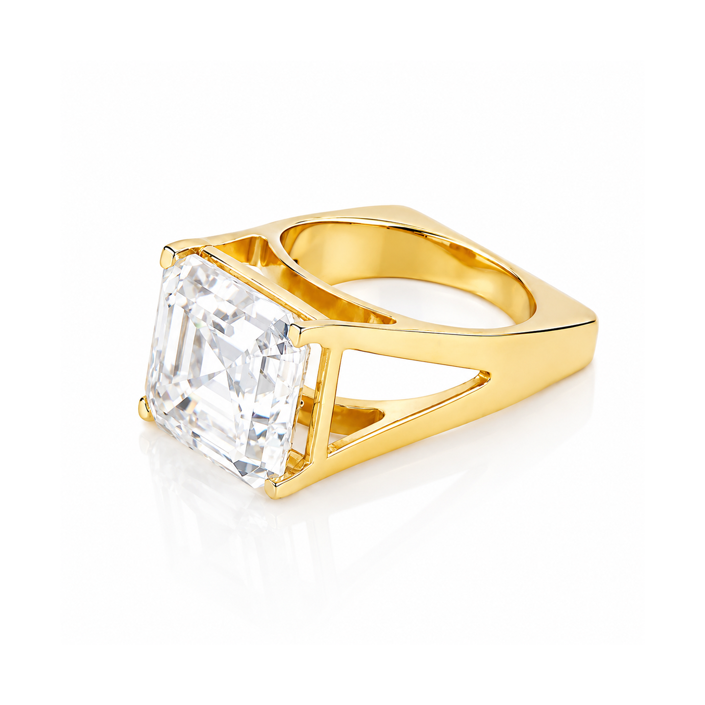 6.3 ct DEW Emerald Moissanite Asscher Solitaire Ring - 18K Gold Vermeil on 925 Sterling Silver