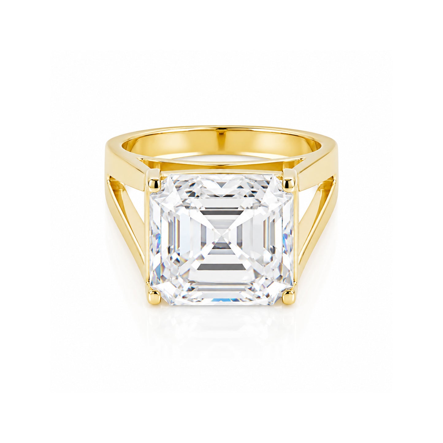 6.3 ct DEW Emerald Moissanite Asscher Solitaire Ring - 18K Gold Vermeil on 925 Sterling Silver
