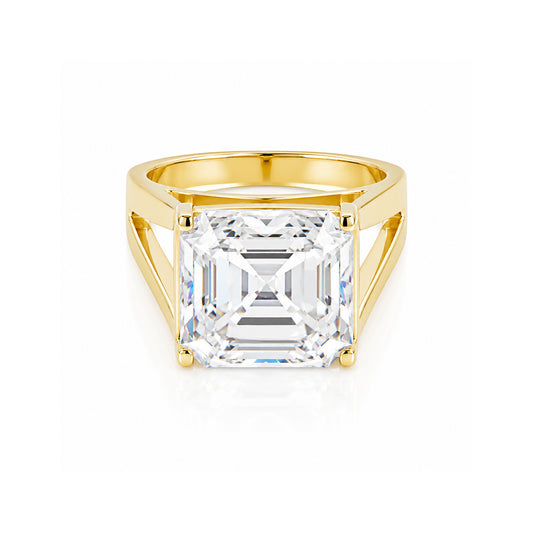 6.3 ct DEW Emerald Moissanite Asscher Solitaire Ring - 18K Gold Vermeil on 925 Sterling Silver