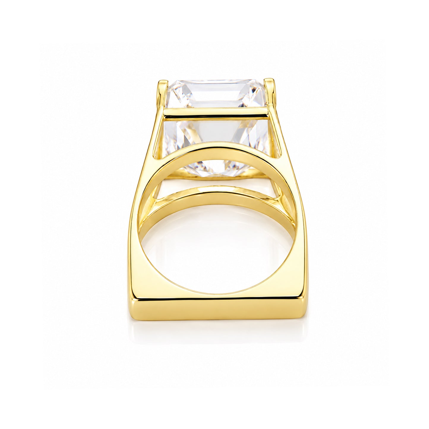 6.3 ct DEW Emerald Moissanite Asscher Solitaire Ring - 18K Gold Vermeil on 925 Sterling Silver