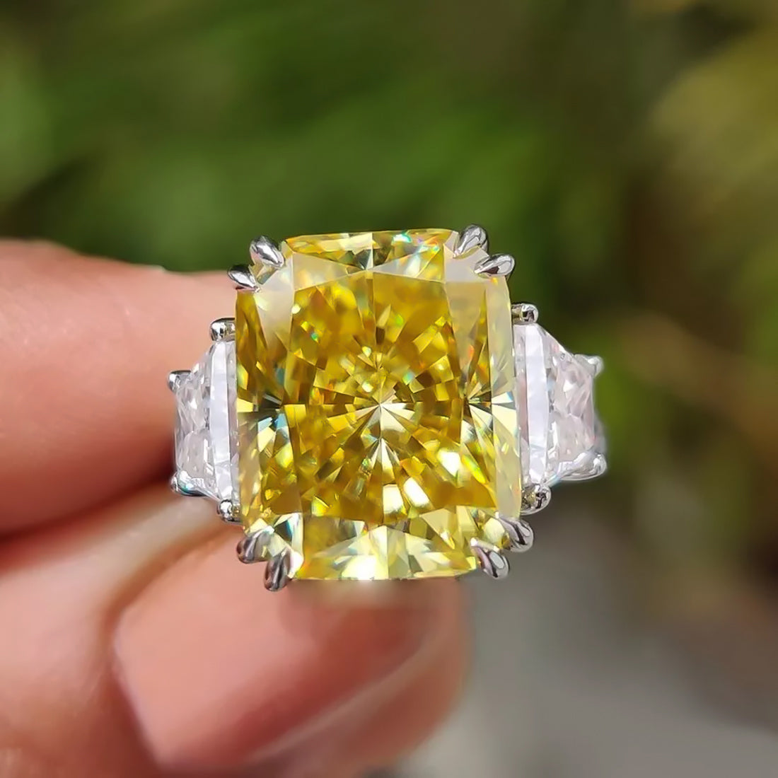 25.5ct DEW Champagne Moissanite Radiant Solitaire Ring