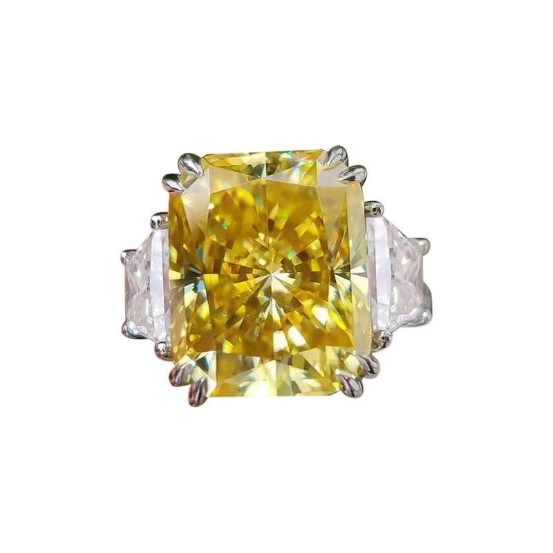 25.5 Ct Champagne Moissanite Radiant Solitaire Ring - 925 Sterling Silver Gold Vermeil