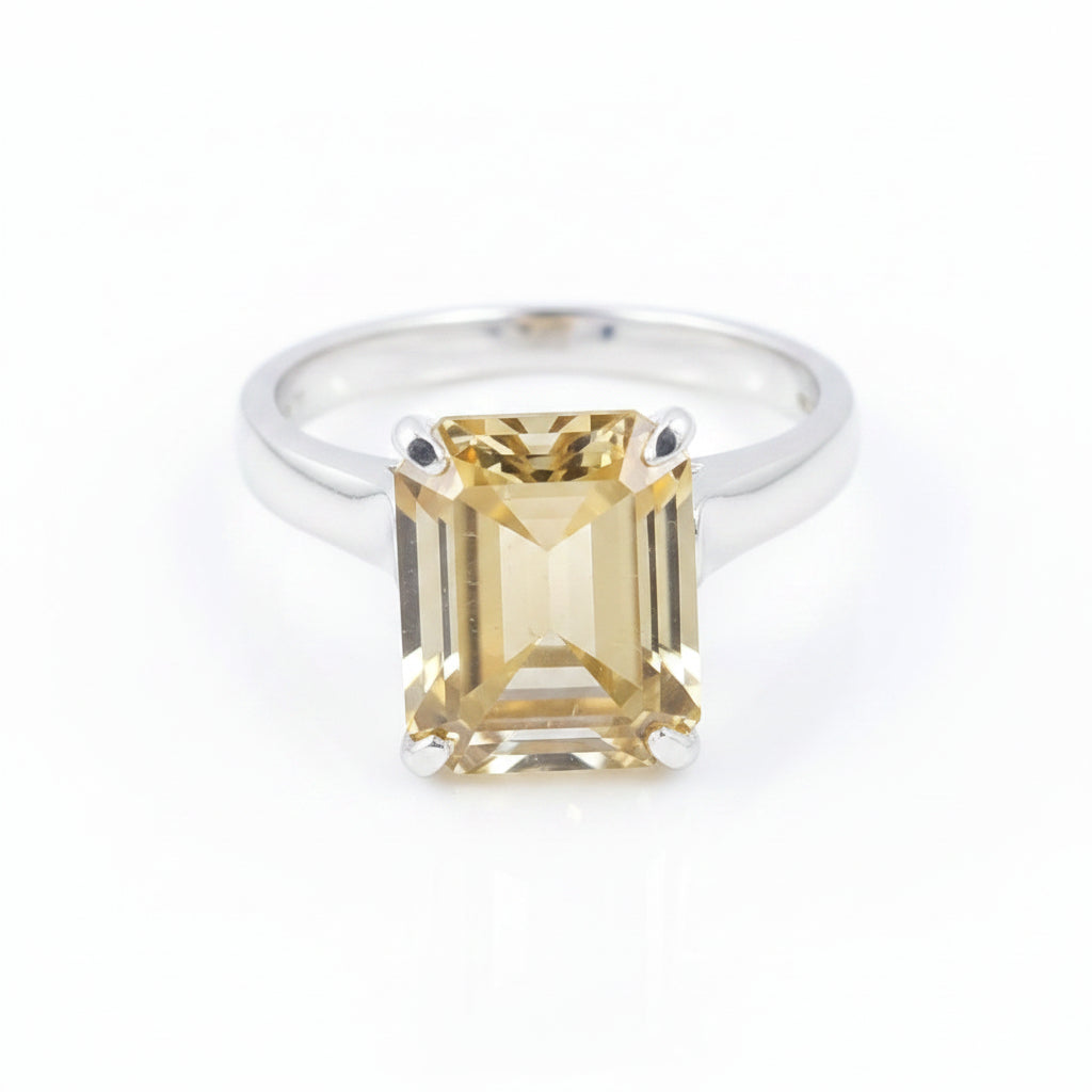 4.7 Ct Champagne Moissanite Emerald Solitaire Ring - 925 Sterling Silver Gold Vermeil