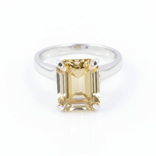 4.7 Ct Champagne Moissanite Emerald Solitaire Ring - 925 Sterling Silver Gold Vermeil