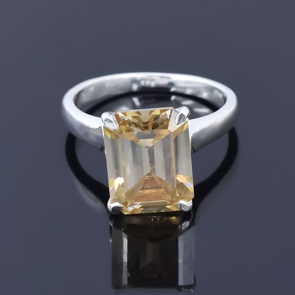 4.7 Ct Champagne Moissanite Emerald Solitaire Ring - 925 Sterling Silver Gold Vermeil