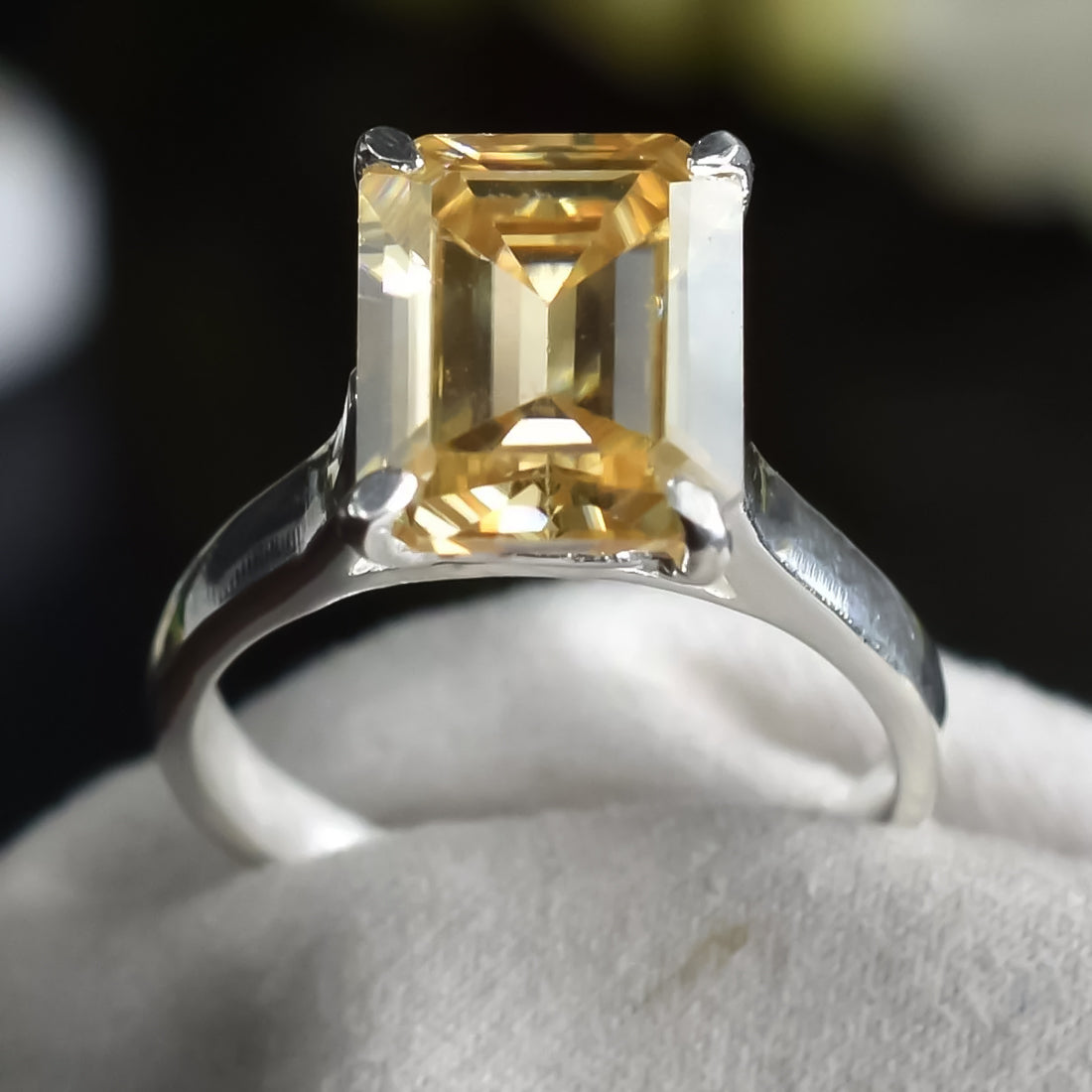 4.7 Ct Champagne Moissanite Emerald Solitaire Ring - 925 Sterling Silver Gold Vermeil
