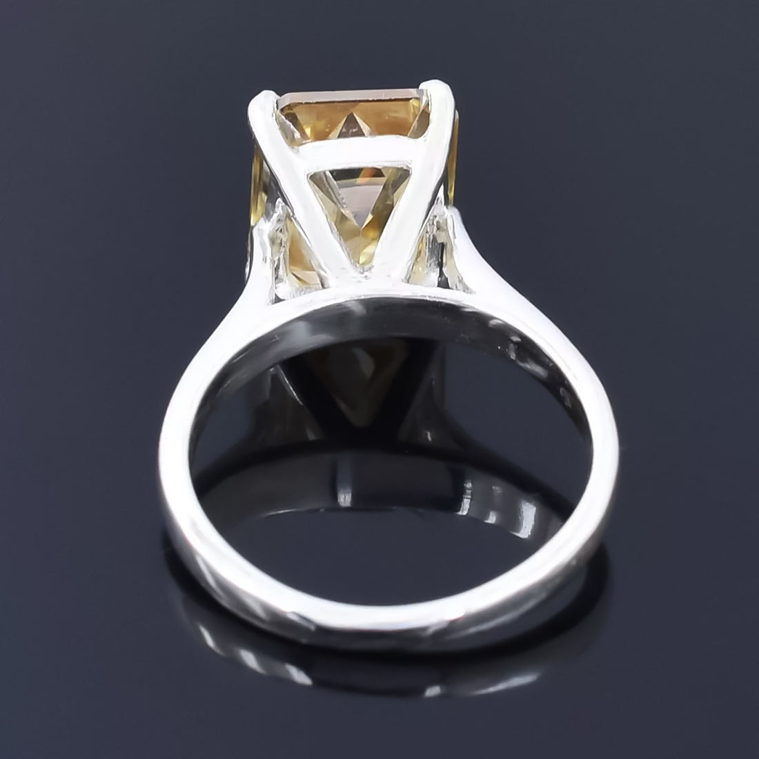 4.7 Ct Champagne Moissanite Emerald Solitaire Ring - 925 Sterling Silver Gold Vermeil