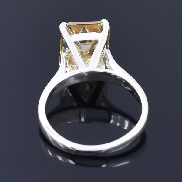 4.7 Ct Champagne Moissanite Emerald Solitaire Ring - 925 Sterling Silver Gold Vermeil