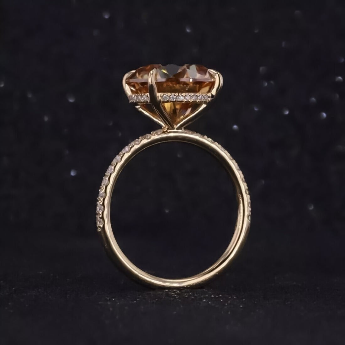 Certified 10.50 Ct Round Cut Champagne Moissanite Ring Gold Vermeil Jewelry