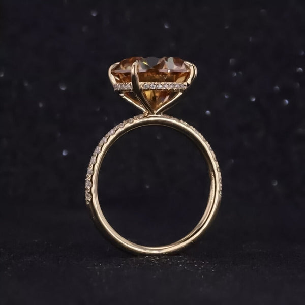Certified 10.50 Ct Round Cut Champagne Moissanite Ring Gold Vermeil Jewelry