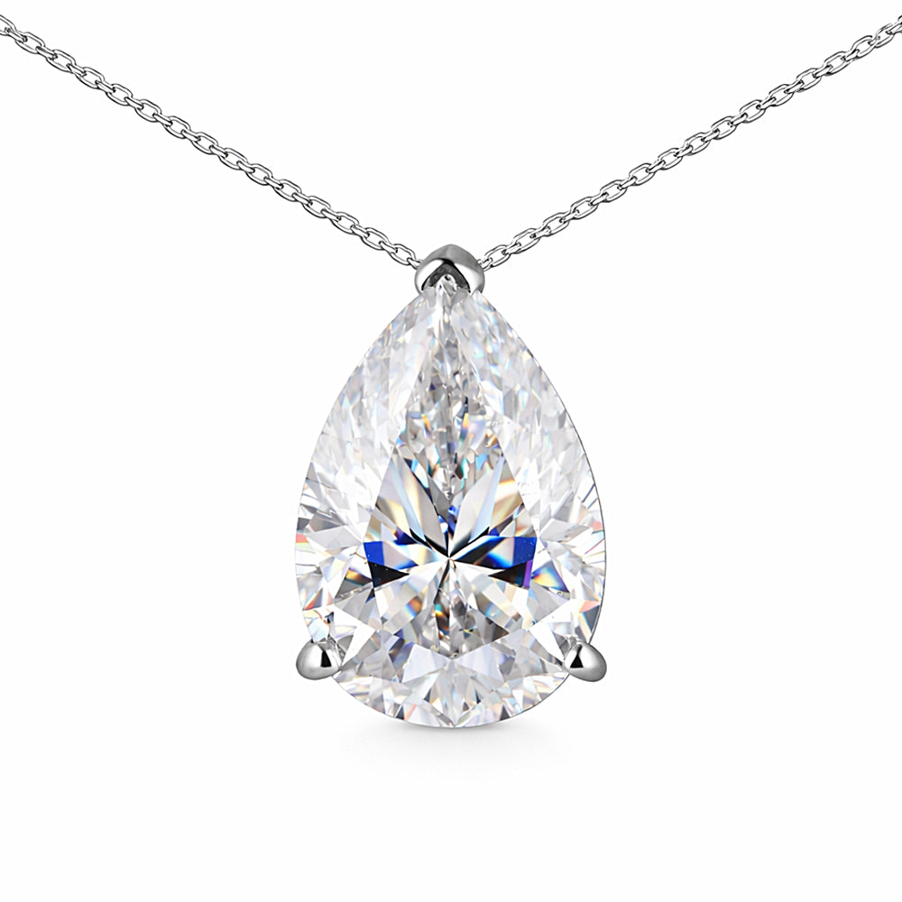 Certified 4.60Ct Pear Shape White Moissanite Solitaire Pendant in Gold Vermeil