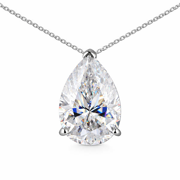 Certified 4.60Ct Pear Shape White Moissanite Solitaire Pendant in Gold Vermeil
