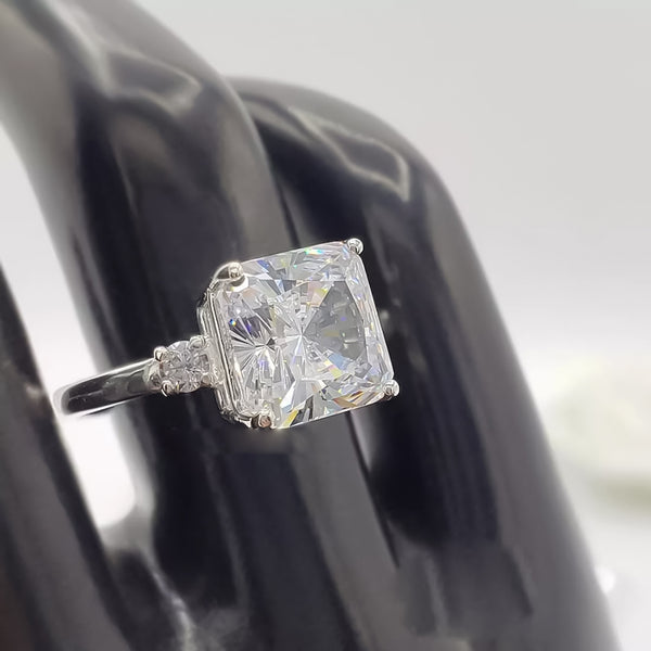 5 Ct Certified Radiant Cut White Moissanite Ring For Women 18K Gold Plated