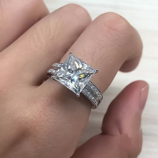 Certified 4.90 Ct White Princess Cut Moissanite Ring For Women 18K Gold Plated Verm 18K Gold Plated