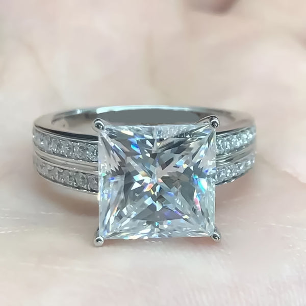 Certified 4.90 ct DEW White Princess Cut Moissanite Ring For Women 18K Gold Plated Verm 18K Gold Plated