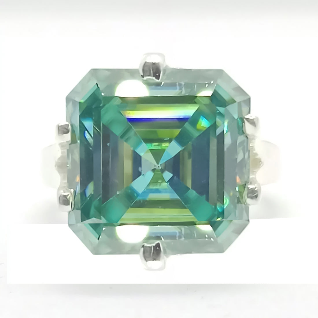10.10 Ct Certified Blue Moissanite Asscher Cut Solitaire Ring Ring 18K Gold Plated 18K Gold Plated