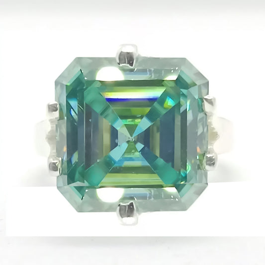 10.10 Ct Certified Blue Moissanite Asscher Cut Solitaire Ring Ring 18K Gold Plated 18K Gold Plated