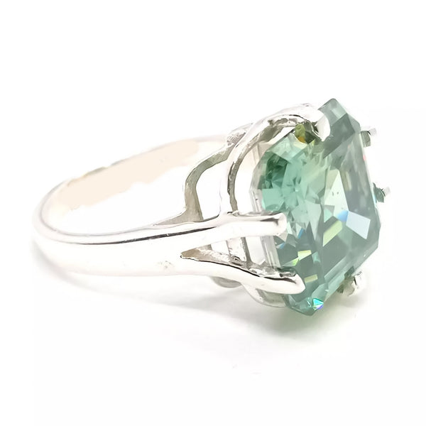 10.10 Ct Certified Blue Moissanite Asscher Cut Solitaire Ring Ring 18K Gold Plated 18K Gold Plated