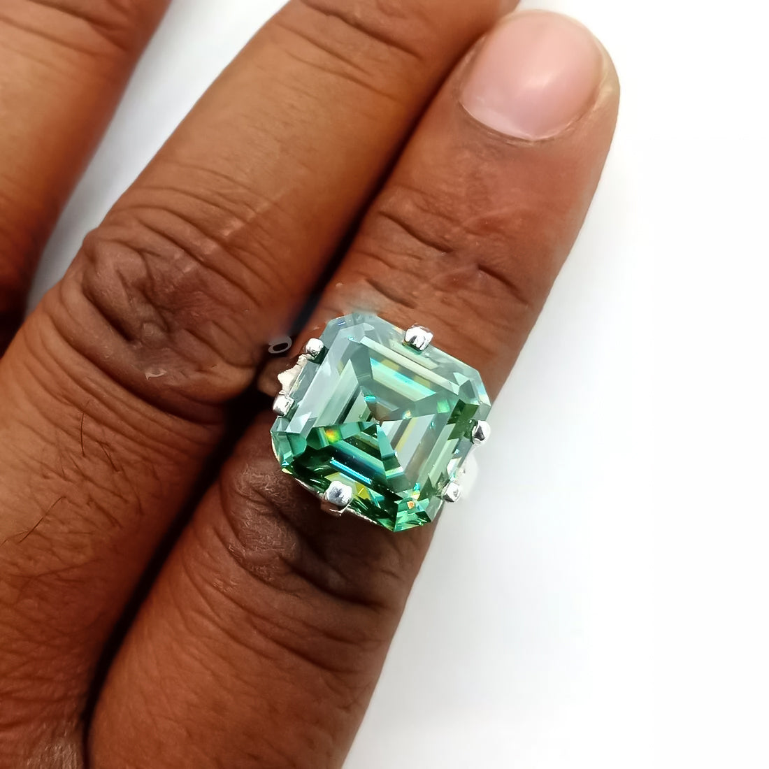 10.10 Ct Certified Blue Moissanite Asscher Cut Solitaire Ring Ring 18K Gold Plated 18K Gold Plated