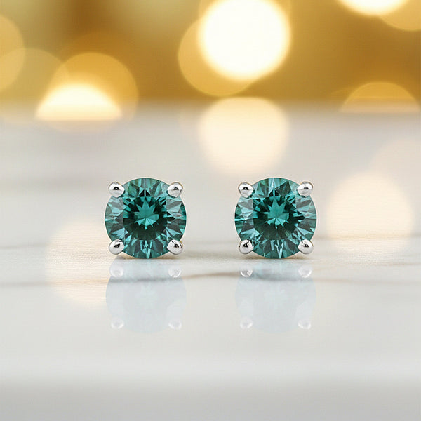 7.00ct DEW Blue Moissanite Round Stud Earrings