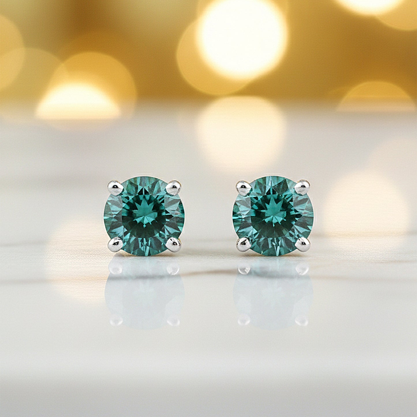 4.40 ct DEW Blue Moissanite Stud Earrings Gold Vermeil Sparkling Gift for Women