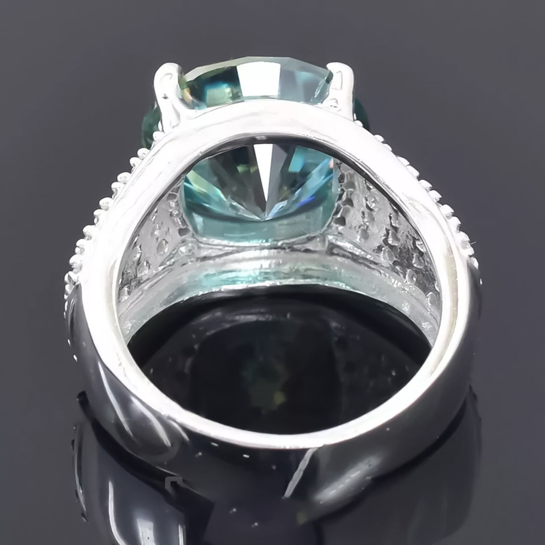8.55 Ct Certified Round Cut Blue Moissanite Solitaire Ring 18K Gold Plated