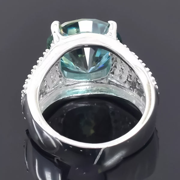 8.55 Ct Certified Round Cut Blue Moissanite Solitaire Ring 18K Gold Plated