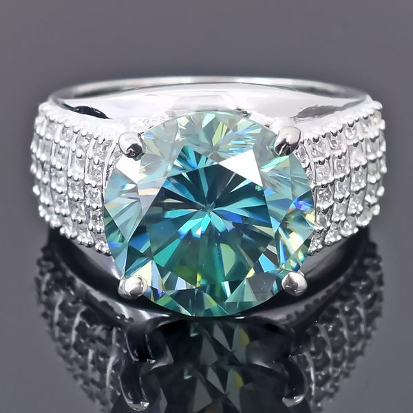 8.55 Ct Certified Round Cut Blue Moissanite Solitaire Ring 18K Gold Plated