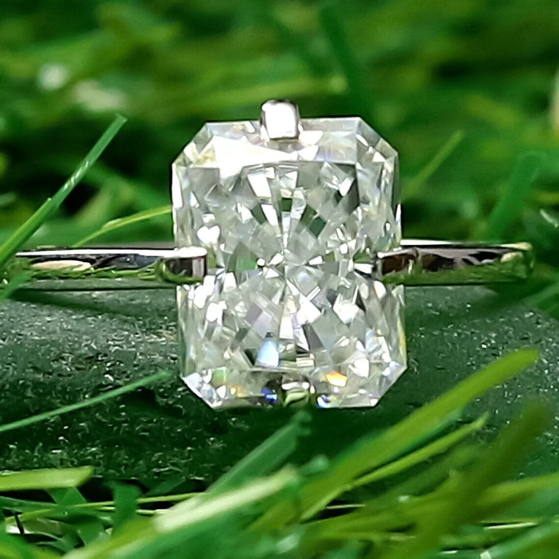 4.10 Ct Certified Radiant Cut White Solitaire Moissanite Ring 18K Gold Plated Verme 18K Gold Plated
