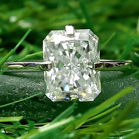 4.10 Ct Certified Radiant Cut White Solitaire Moissanite Ring 18K Gold Plated Verme 18K Gold Plated