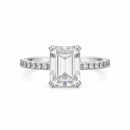 5.20 ct DEW Emerald Cut Certified White Solitaire Moissanite Ring 18K Gold Plated Verme 18K Gold Plated