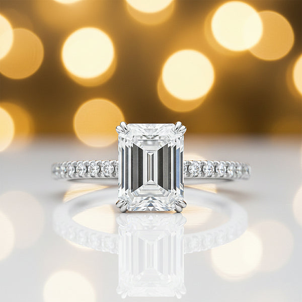 5.20 Ct Emerald Cut Certified White Solitaire Moissanite Ring 18K Gold Plated Verme 18K Gold Plated