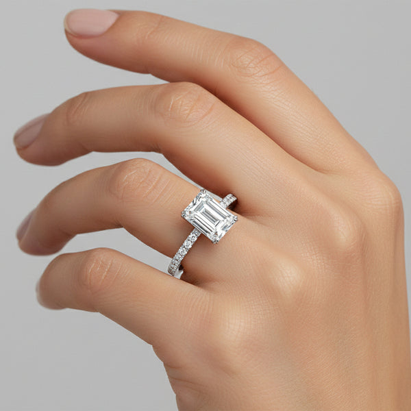 5.20 Ct Emerald Cut Certified White Solitaire Moissanite Ring 18K Gold Plated Verme 18K Gold Plated