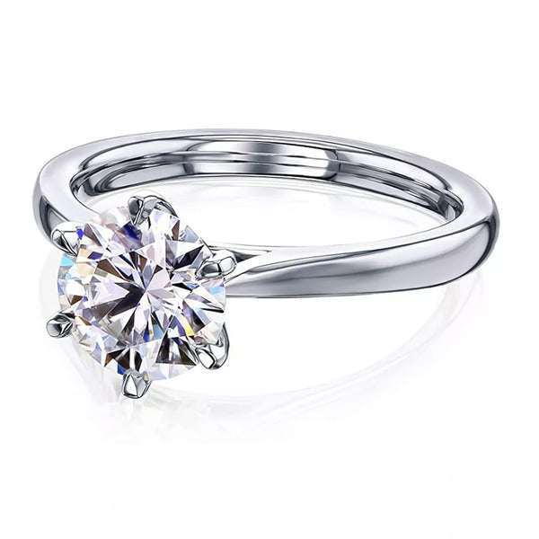 Certified 2 ct DEW Round White Moissanite Solitaire Ring, Double Prongs 18K Gold Plated