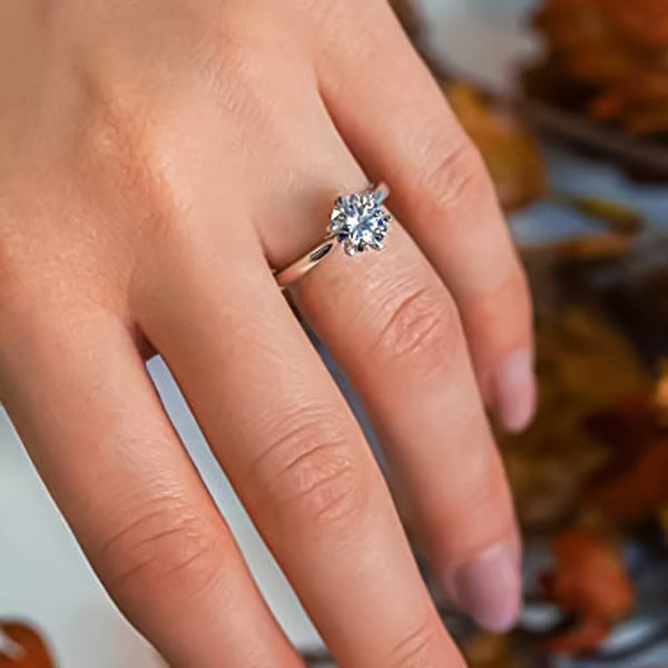 Certified 2 ct DEW Round White Moissanite Solitaire Ring, Double Prongs 18K Gold Plated