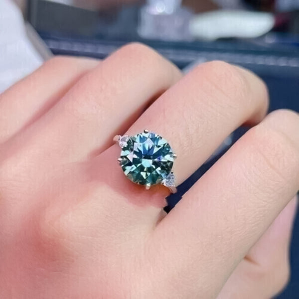 Certified 2.80 ct DEW Round Cut Blue Moissanite Solitaire For Engagement Ring 18K Gold P 18K Gold Plated