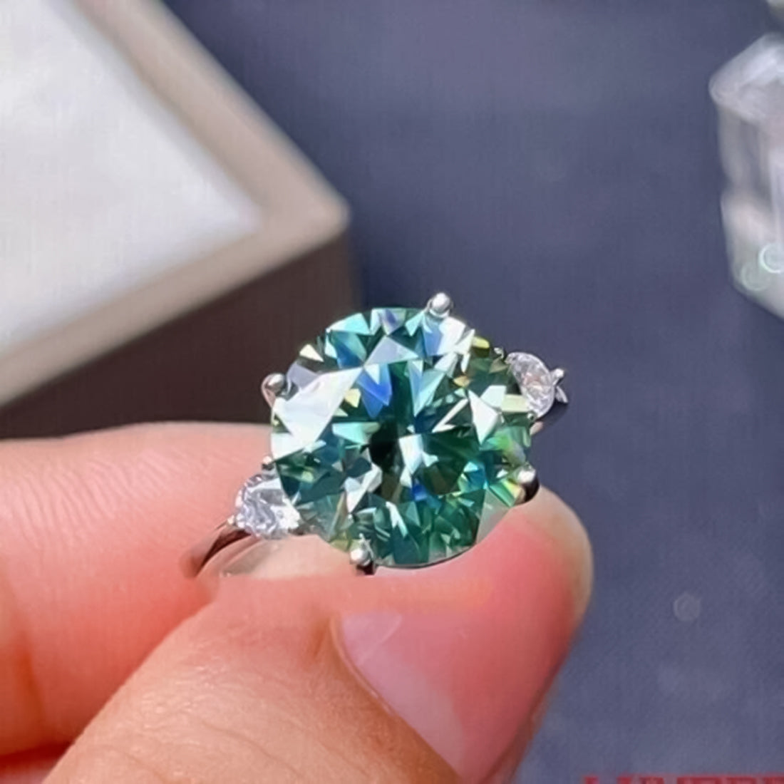 Certified 2.80 ct DEW Round Cut Blue Moissanite Solitaire For Engagement Ring 18K Gold P 18K Gold Plated