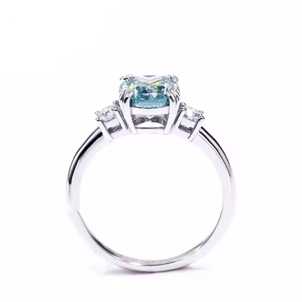 3.2 ct DEW Blue Moissanite Cushion Solitaire Ring - 18K Gold Vermeil on 925 Sterling Silver