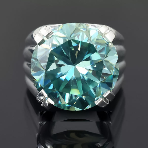 11.75 ct DEW Certified Round Cut Blue Moissanite Solitaire Ring 18K Gold Plated