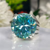 11.75 ct DEW Certified Round Cut Blue Moissanite Solitaire Ring 18K Gold Plated