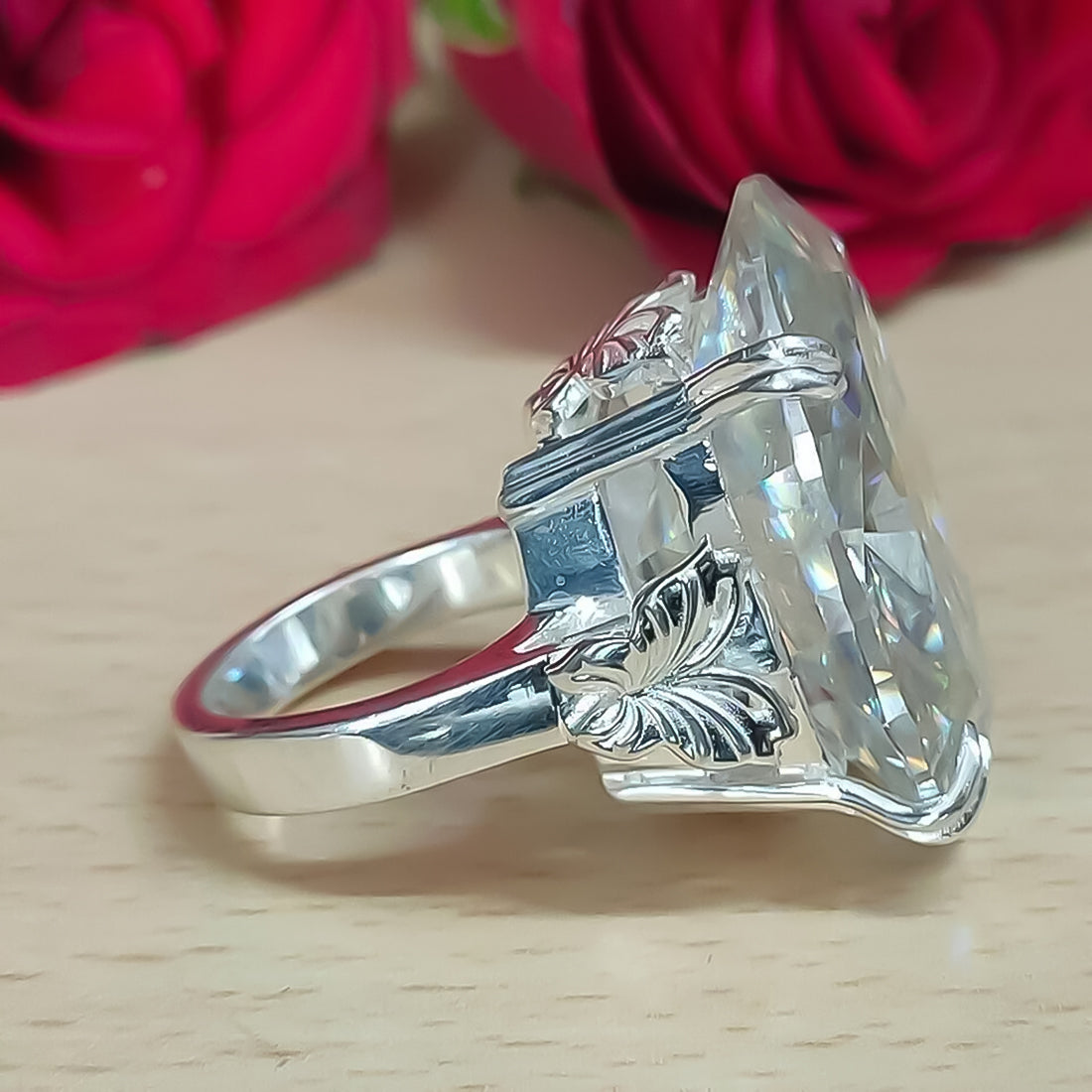 Certified 11.30 Ct Oval Cut White Moissanite Solitaire Ring In 18K Gold Plated Verm 18K Gold Plated