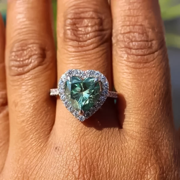 11.20 Ct Certified Heart Cut Blue Moissanite Engagement Ring 18K Gold Plated Vermei 18K Gold Plated