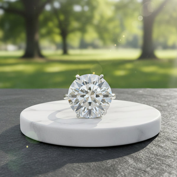 27.0 Ct White Moissanite Round Solitaire Ring - 925 Sterling Silver Gold Vermeil