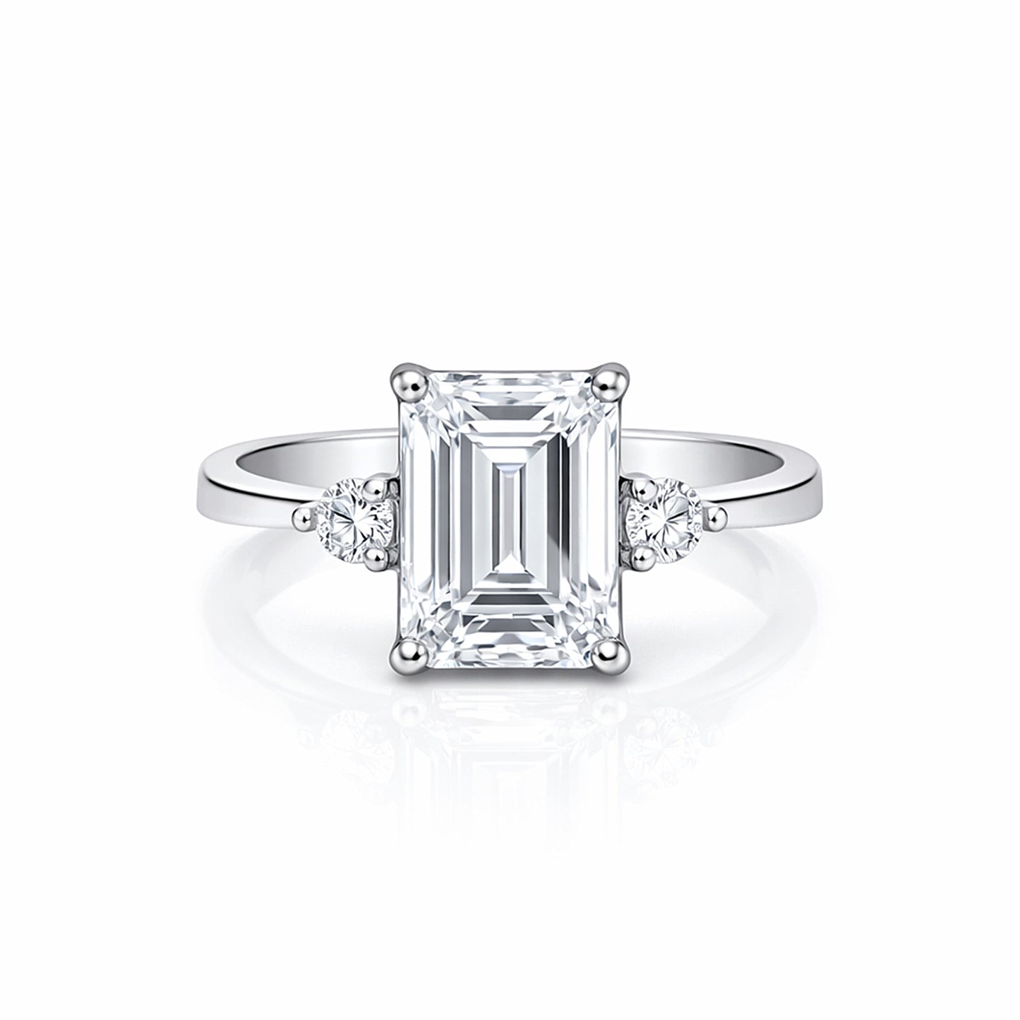 5.7 Ct White Moissanite Emerald Solitaire Ring - 925 Sterling Silver Gold Vermeil