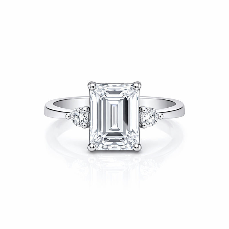 5.7 Ct White Moissanite Emerald Solitaire Ring - 925 Sterling Silver Gold Vermeil