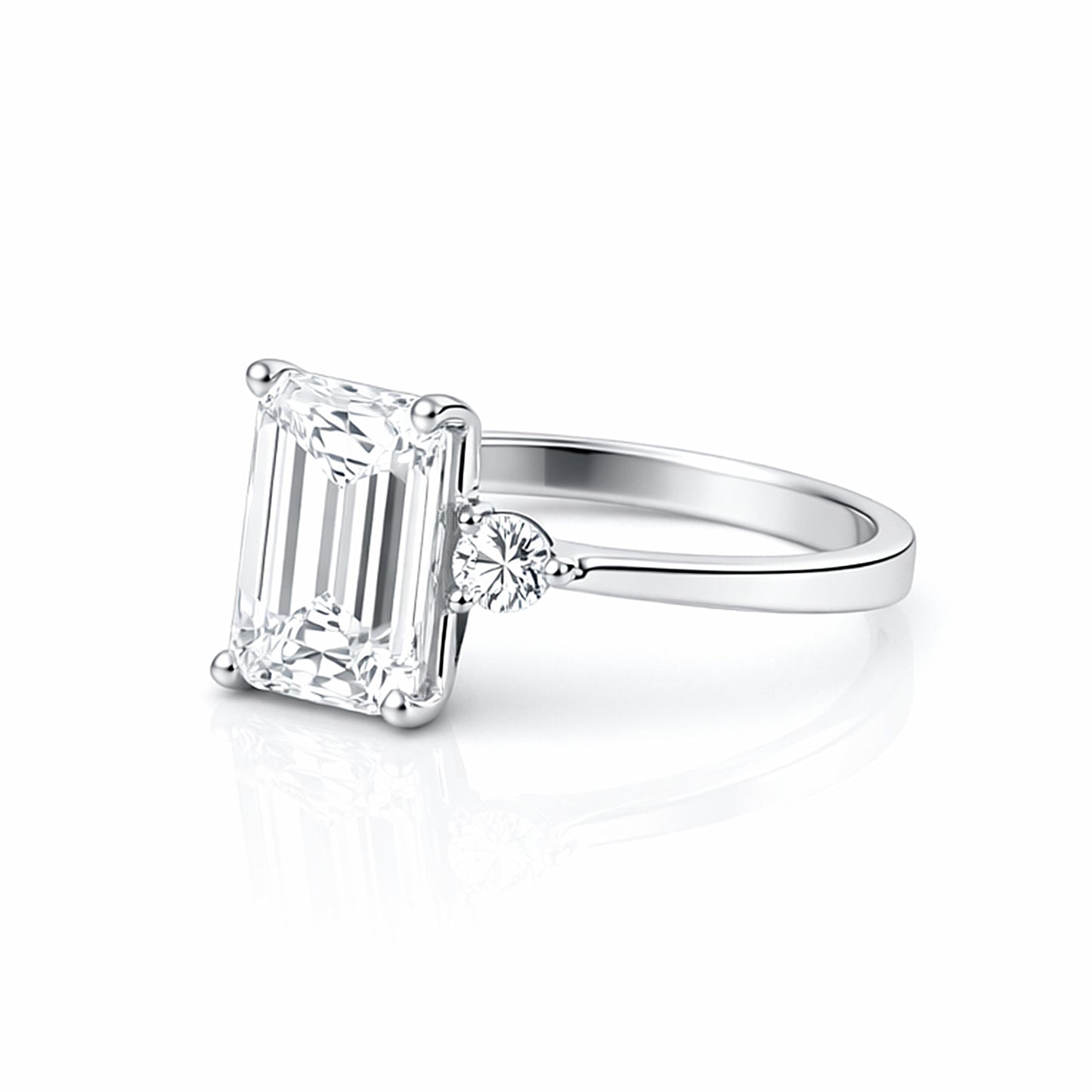 5.7 Ct White Moissanite Emerald Solitaire Ring - 925 Sterling Silver Gold Vermeil